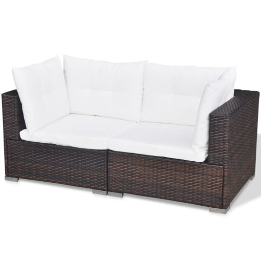 5 Piece Garden Lounge Set with Cushions Poly Rattan Brown - Image 4