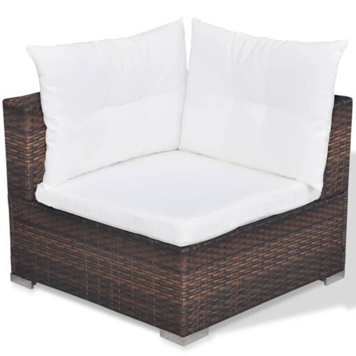 5 Piece Garden Lounge Set with Cushions Poly Rattan Brown - Image 5