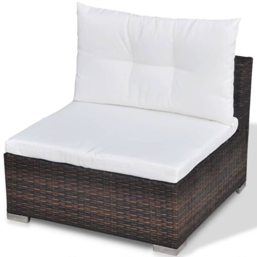 5 Piece Garden Lounge Set with Cushions Poly Rattan Brown - Image 6