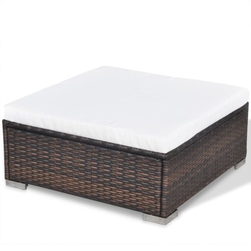 5 Piece Garden Lounge Set with Cushions Poly Rattan Brown - Image 7