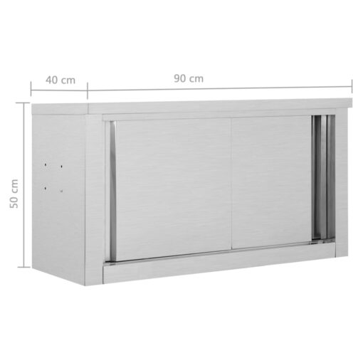 Kitchen Wall Cabinet with Sliding Doors 90x40x50 cm Stainless Steel - Image 6