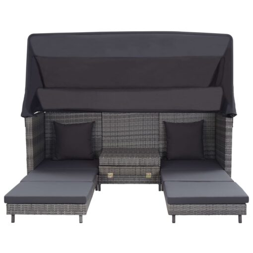 Extendable 3-Seater Sofa Bed with Roof Poly Rattan Grey - Image 4