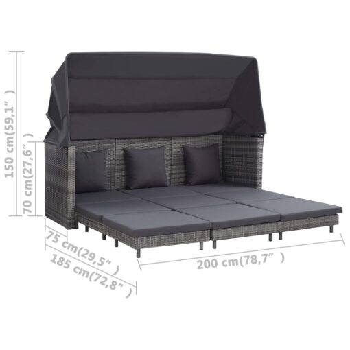 Extendable 3-Seater Sofa Bed with Roof Poly Rattan Grey - Image 6