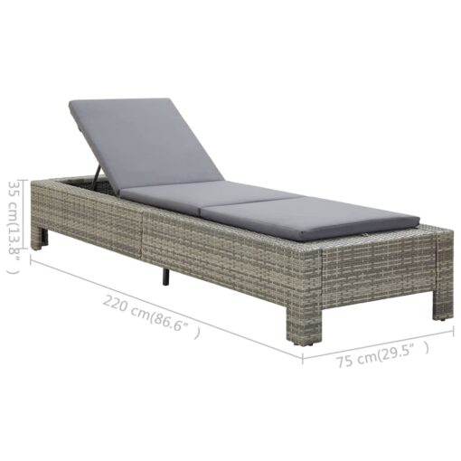 Sunbed with Cushion Grey Poly Rattan - Image 6