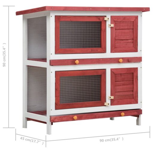 Outdoor Rabbit Hutch 4 Doors Red Wood - Image 4