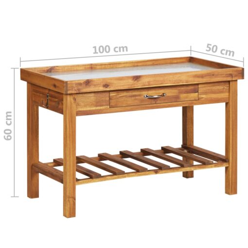 Garden Work Bench with Zinc Top Solid Acacia Wood - Image 4