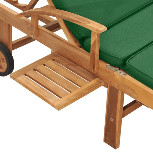 Sun Lounger with Cushion Solid Teak Wood Green - Image 4