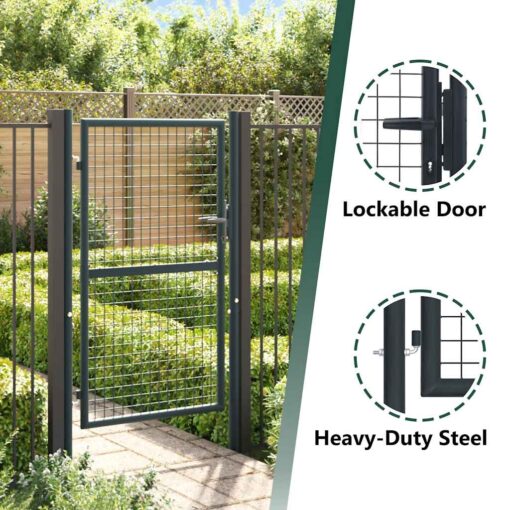 Mesh Garden Gate Galvanised Steel 100x200 cm Grey - Image 4