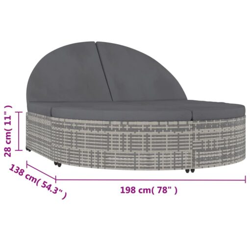2-Person Sun Lounger with Cushions Poly Rattan Grey - Image 4