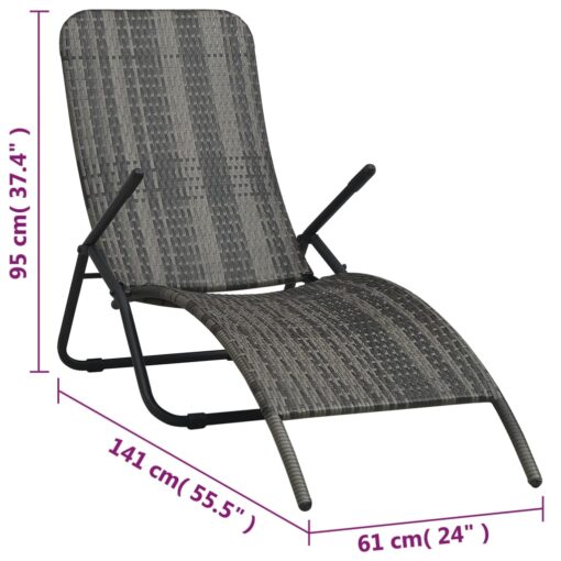 Folding Sun Lounger Poly Rattan Grey - Image 4