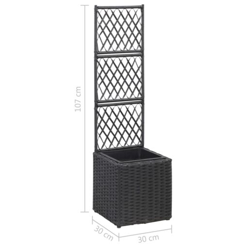 Trellis Raised Bed with 1 Pot 30x30x107 cm Poly Rattan Black - Image 4