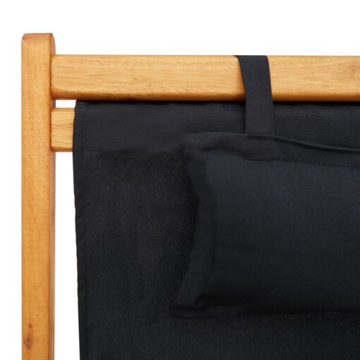 Folding Beach Chair Solid Eucalyptus Wood and Fabric Black - Image 4