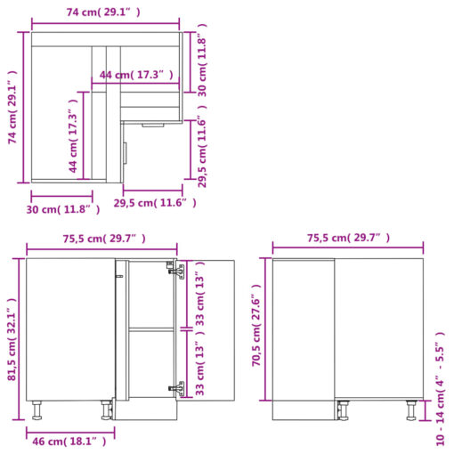Corner Bottom Cabinet Black 75.5x75.5x80.5 cm Engineered Wood - Image 6