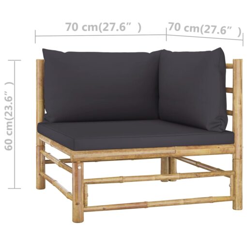2 Piece Garden Lounge Set with Dark Grey Cushions Bamboo - Image 4