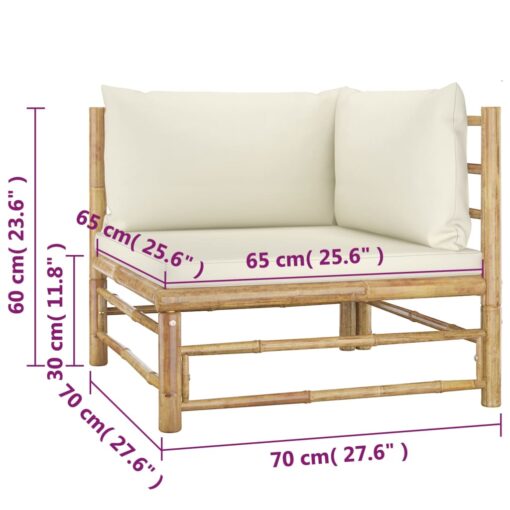 4 Piece Garden Lounge Set with Cream White Cushions Bamboo - Image 4