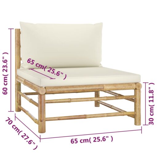 4 Piece Garden Lounge Set with Cream White Cushions Bamboo - Image 5