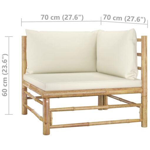 6 Piece Garden Lounge Set with Cream White Cushions Bamboo - Image 6