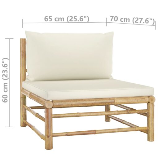 6 Piece Garden Lounge Set with Cream White Cushions Bamboo - Image 7