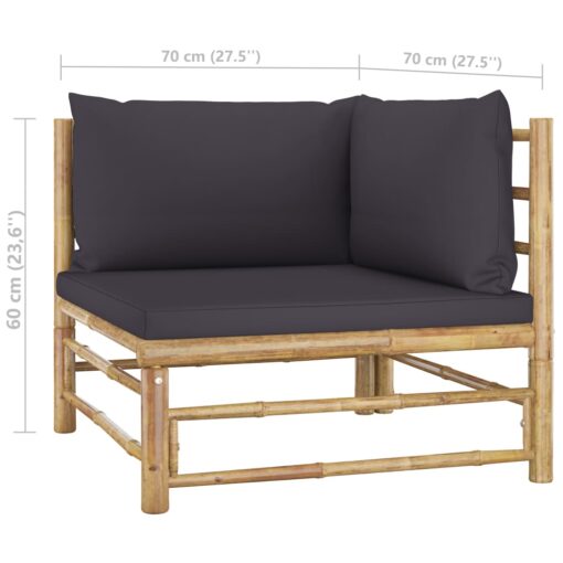 6 Piece Garden Lounge Set with Dark Grey Cushions Bamboo - Image 6