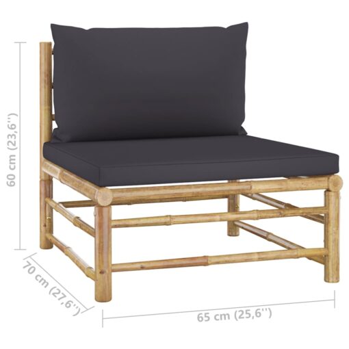 6 Piece Garden Lounge Set with Dark Grey Cushions Bamboo - Image 7