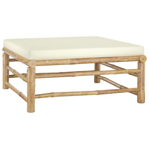 10 Piece Garden Lounge Set with Cream White Cushions Bamboo - Image 4