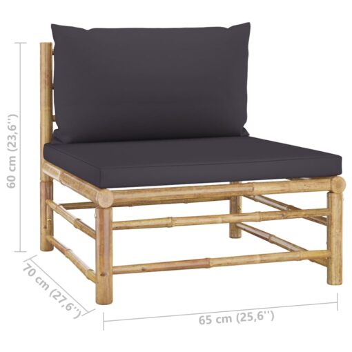 6 Piece Garden Lounge Set with Dark Grey Cushions Bamboo - Image 7