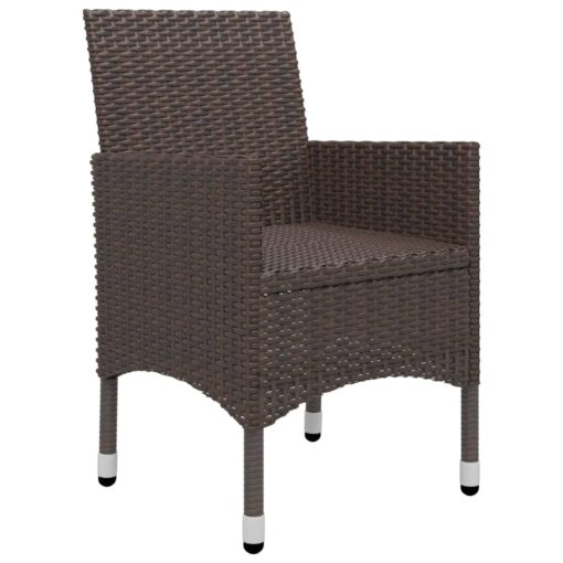 3 Piece Garden Dining Set Brown Poly Rattan and Glass - Image 4