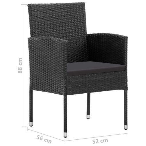 3 Piece Garden Dining Set Poly Rattan Black - Image 4