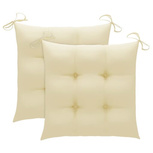Garden Chairs 2 pcs with Cream White Cushions Solid Teak Wood - Image 5
