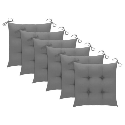Garden Chairs with Grey Cushions 6 pcs Solid Teak Wood - Image 4