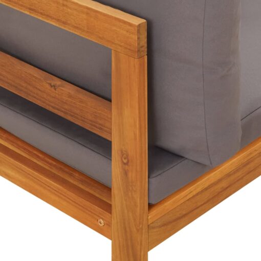 2 Piece Garden Lounge Set with Dark Grey Cushions Acacia Wood - Image 4