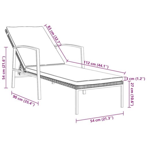 Garden Sun Lounger with Cushion Poly Rattan Brown - Image 4