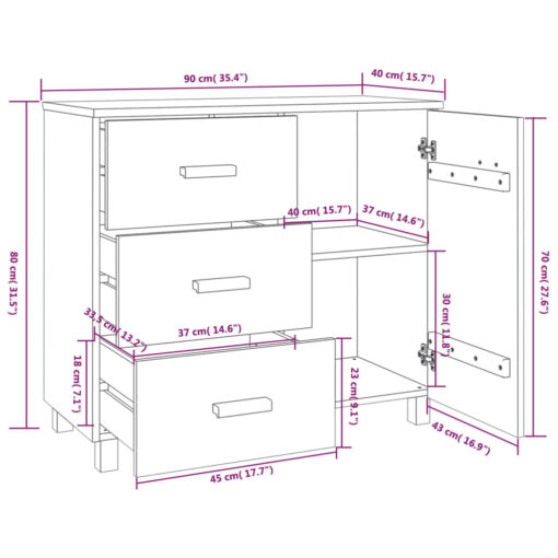 Sideboard HAMAR Light Grey 90x40x80 cm Solid Pinewood - Image 5