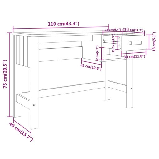 Desk HAMAR Light Grey 110x40x75 cm Solid Wood Pine - Image 4