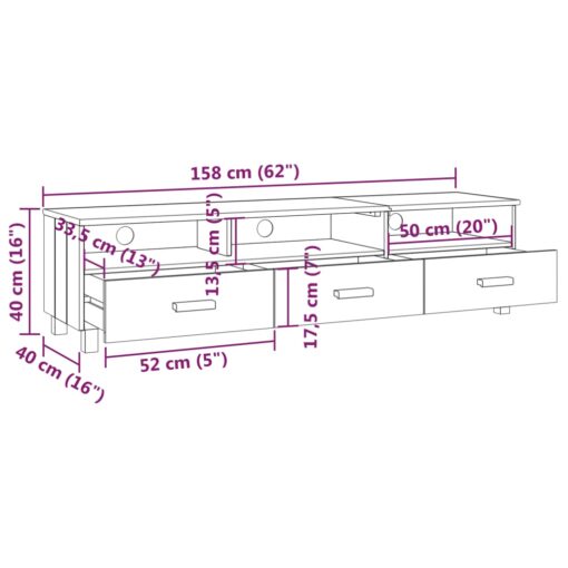 TV Cabinet HAMAR Light Grey 158x40x40 cm Solid Wood Pine - Image 4