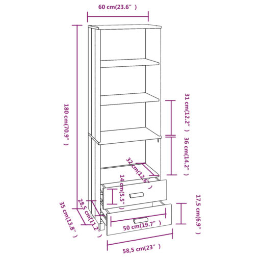 Highboard HAMAR Dark Grey 60x35x180 cm Solid Wood Pine - Image 5