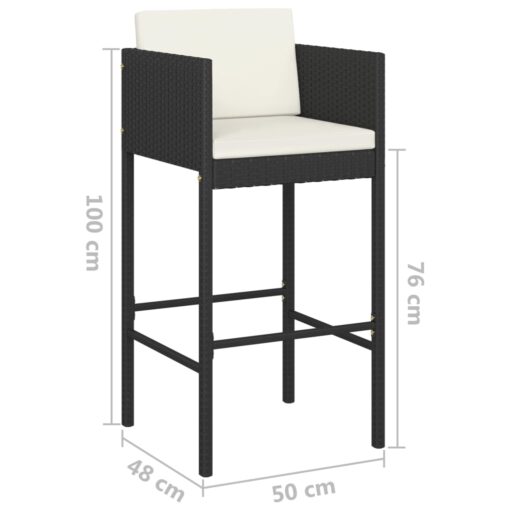 3 Piece Garden Bar Set with Cushions Poly Rattan Black - Image 5