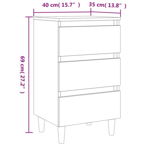 Bed Cabinet with Solid Wood Legs Smoked Oak 40x35x69 cm - Image 5