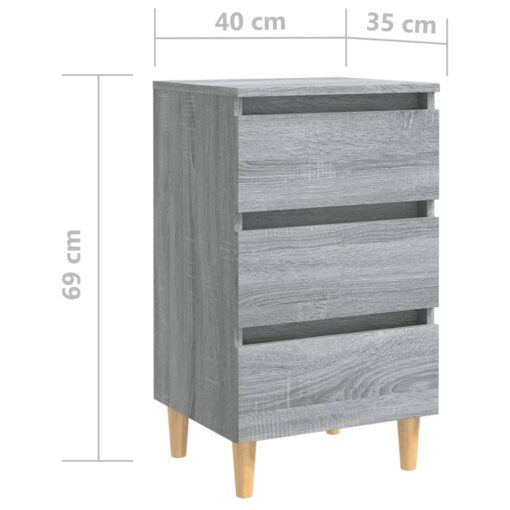 Bed Cabinet with Solid Wood Legs Grey Sonoma 40x35x69 cm - Image 4