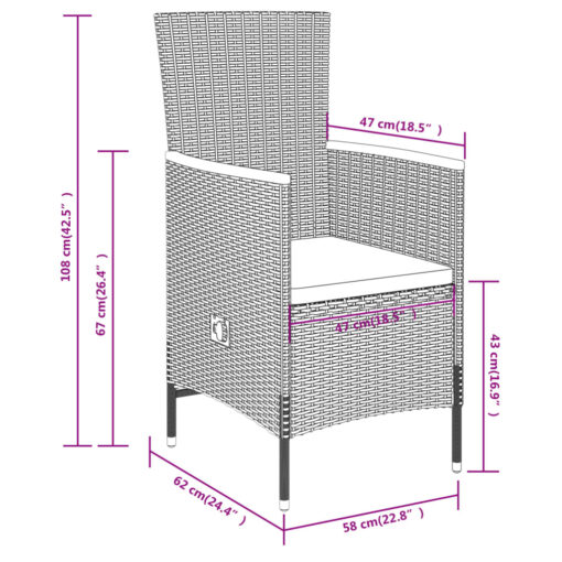 9 Piece Garden Dining Set with Cushions Grey - Image 5