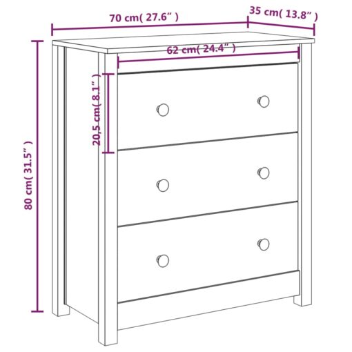 Sideboard White 70x35x80 cm Solid Wood Pine - Image 5