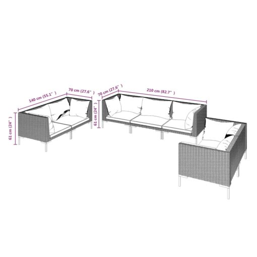 7 Piece Garden Lounge Set with Cushions Poly Rattan Dark Grey - Image 5