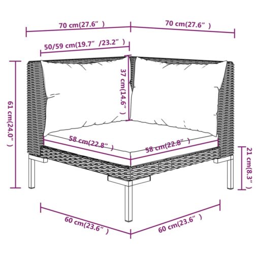 12 Piece Garden Lounge Set with Cushions Poly Rattan Dark Grey - Image 5