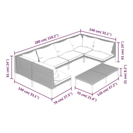 7 Piece Garden Lounge Set with Cushions Poly Rattan Dark Grey - Image 5