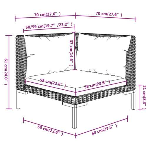 7 Piece Garden Lounge Set with Cushions Poly Rattan Dark Grey - Image 7
