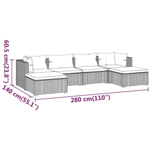 6 Piece Garden Lounge Set with Cushions Poly Rattan Grey - Image 5