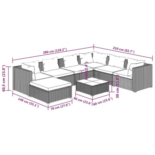8 Piece Garden Lounge Set with Cushions Poly Rattan Grey - Image 7