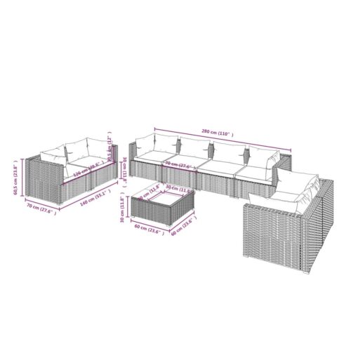 9 Piece Garden Lounge Set with Cushions Poly Rattan Brown - Image 5