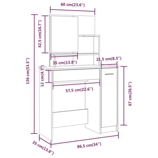 Dressing Table with Mirror Black 86.5x35x136 cm - Image 6