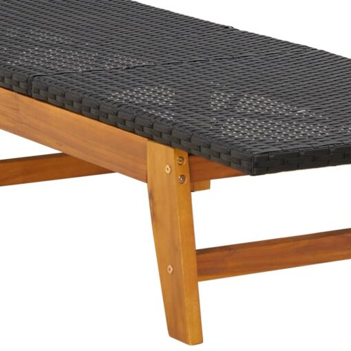 Sun Lounger Black and Brown Poly Rattan&Solid Wood Acacia - Image 4